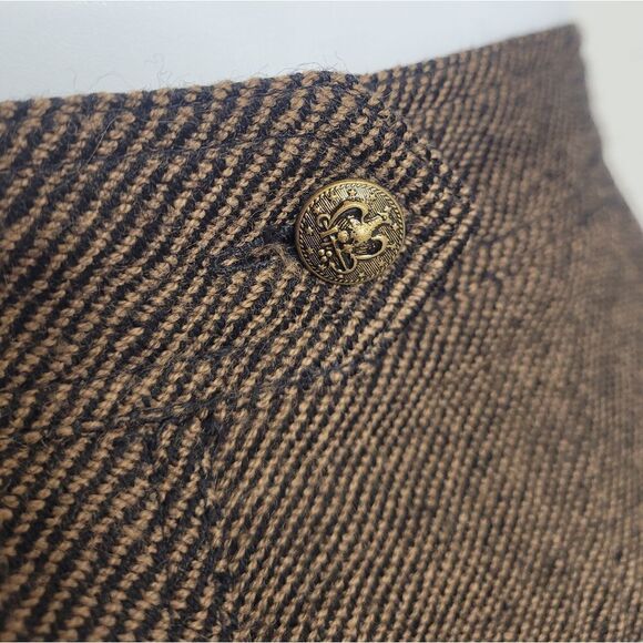 VINTAGE 80s brown skirt pinstripe wool button up pencil M‎ - Picture 5 of 11